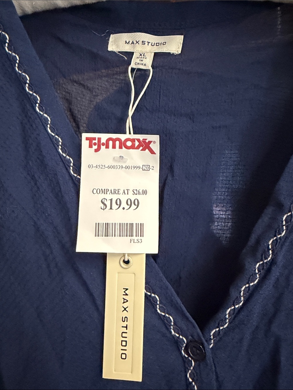 Max Studio Navy Embroidered V-Neck Tunic - Picture 2 of 4